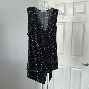 Beacon Apparel black polkadot, asymmetrical, tank top, with gold ring